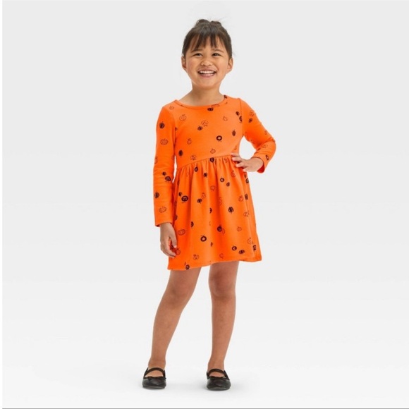 CAT & JACK GIRLS PUMPKIN DRESS - ORANGE SIZES 18M & 3T (NEW WITH TAGS) - Picture 1 of 3